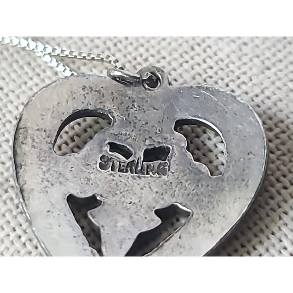 Italian 925 Sterling Silver Marcasite Heart Shaped Pendant Necklace Vintage - Picture 7 of 10